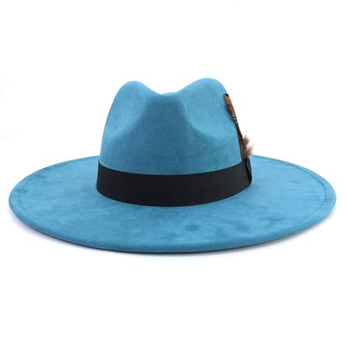 LIDHAY Big Wide Brim Fedora Hats for Women Men Western Suede Hat Panama Hat Outdoor Hats - color: Blue