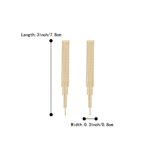 BriLove Fashion Long Chandelier Tassel Fringe Dangle Drop Earrings for Wedding Women Party Prom Gold-Tone