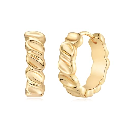 MYEARS Women Earrings Gold Huggie Hoop 14K Small Simple Hypoallergenic Everyday Jewelry - style: Concave Twisted