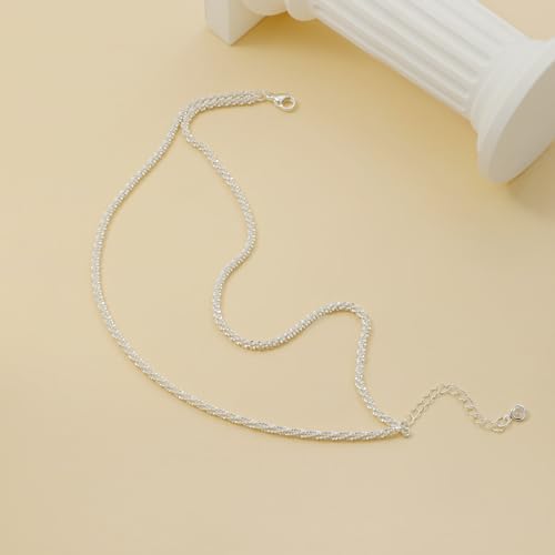 MIDEEO Gold/Silver Ankle Bracelets for Women,14K Gold Anklets for Women Waterproof Cuban Link Heart Beads Herringbone Rhinestone Anklets Set Layered Anklet Bracelets for Women Gold Jewelry Gift - style: 2 Layers Anklet E-Sliver