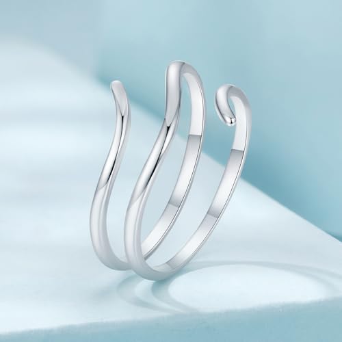 MUNDELL 925 Sterling Silver Simple Multi-layer Leaf Adjustable Ring Green Lucky Leaves Statement Ring for Women Promise Ring Fine Jewelry - color: Silver