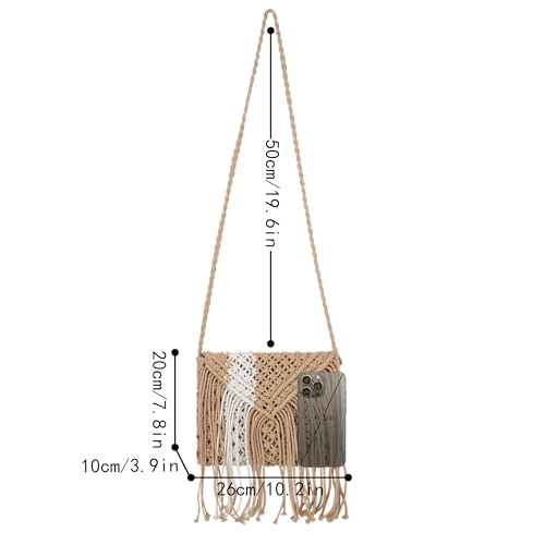 Goclothod Women Crochet Fringed Shoulder Bag Cotton Tassel Crossbody Bag Hippie Beach Purse - color: Elegant