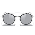 MERRY'S Retro Round Polarized Sunglasses - Unisex Double Bridge Sun Glasses - color: Matte Black Frame/Matte Black Bridge/Silver Mirror Lens