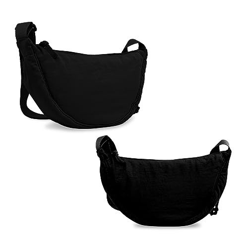 Nylon Crescent Crossbody Bag for Women Purses Trendy Men,Small Travel Sling Bag Hobo - color: 2 Black, size: Small