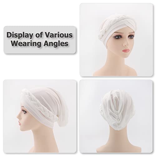 African Women Turban Caps Beanie Pre-Tied Twisted Braids Headwraps for Women Head Scarf Chemo Cancer Headwear Cap - color: 3 Pack Twisted Braid: Dark Grey/White/Dark Brown