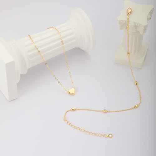 MIDEEO Gold/Silver Ankle Bracelets for Women,14K Gold Anklets for Women Waterproof Cuban Link Heart Beads Herringbone Rhinestone Anklets Set Layered Anklet Bracelets for Women Gold Jewelry Gift - style: 2 Layers Anklet C-Gold