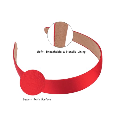 Wecoe 10 Pack Red Headbands 1 Inch Wide Glossy Satin Headbands Women Non Slip Fashion Plain Solid Head Bands DIY Valentine' s Day Christmas Hair Accessories for Women Girls Diademas Para Mujer - color: Bright Red