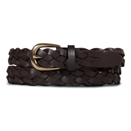 Eddie Bauer Women's Casual Leather Belts with Durable Metal Buckle - color: Thin Braided - Brown, size: Medium