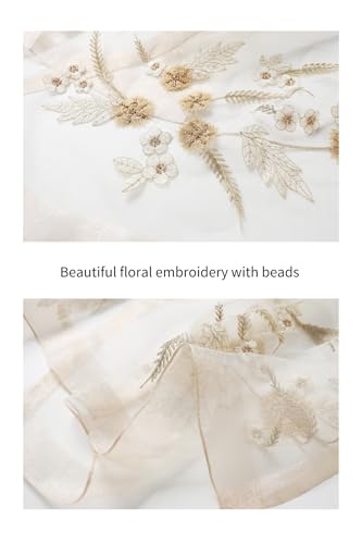 Jeelow Silk Blend Floral Fashion Scarf Shawl Wrap Lightweight Sheer For Women Floral Embroidery Wedding Party Prom - color: Beige Floral