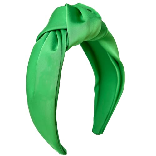 Green Knotted Headbands for Women Satin Wide Headband Non Slip Head Bands Fashion Headband Hair Styling Accessories Womens Sisters Girls Gifts - color: Green