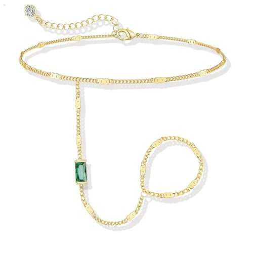 Birthstone Gold Bracelets for Women Trendy 14K Gold Plated Hand Chain Bracelet Stack Stackable Friendship Birthday Bracelets Gifts Christmas Stocking Stuffer for Women - color: 05 May