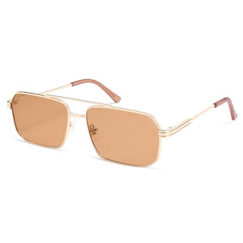 SOJOS Retro Polarized Square Sunglasses for Women Men Vintage Large Double Bridge UV Protection Metal Sun Glasses SJ1246 - color: Gold/Orange