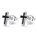 REVEMCN 925 Sterling Silver and Stainless Steel Cross Stud Earrings for Women Men, 3 Pairs - color: Black Stud Earrings