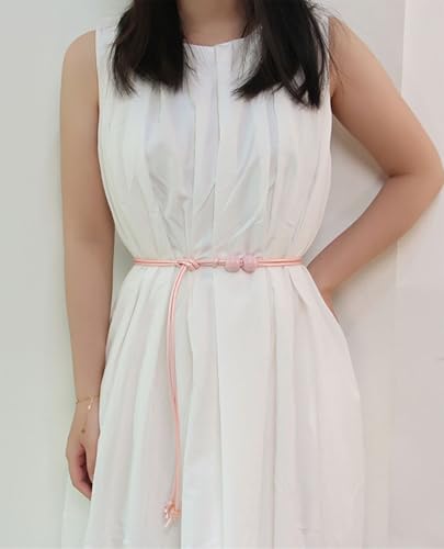 Womens Faux PU Leather Bead Rope Skinny Tie Belts for Skirt Dresses Jeans Pants Thin Dress Waist Belt - color: Pink