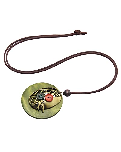 GelConnie Leather Cord Necklace Chain Multilayer Wooden Pendant Necklaces Vintage Jewelry Boho Long Sweater Necklace for Women Men - color: Birdcage Leather Necklace