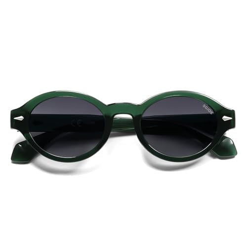 SOJOS Retro Oval Polarized Sunglasses for Women Men Chic Trendy 90s Sunnies Shades UV protection Sun Glasses SJ2630 - color: Green Frame Grey Grading Lens