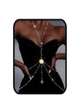 Gold Body Chain for Women Layered Rhinestone Waist Chains Summer Beaded Bra Body Jewelry Gifts - color: Green