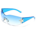 Rimless Y2K Sunglasses for Women Men Wrap Around Fashion Sunglasses Oversized Frameless Trendy Sun Glasses - color: Gradient Blue Lens/Blue Frame