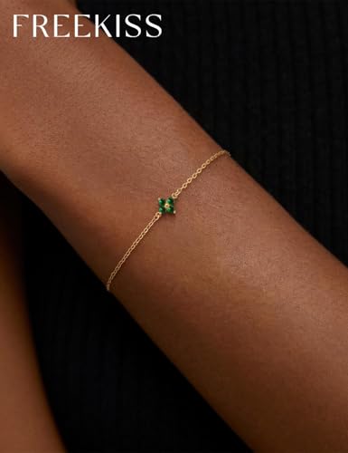 Freekiss Gold Stack Bracelets for Women: Dainty Thin Bracelet Set Trendy 14K Gold Plated Waterproof Bracelets for Women Adjustable Tennis Beaded Figaro Rope Paperclip Box Link Bracelet Gold Jewelry - style: 05 May Emerald - Lucky