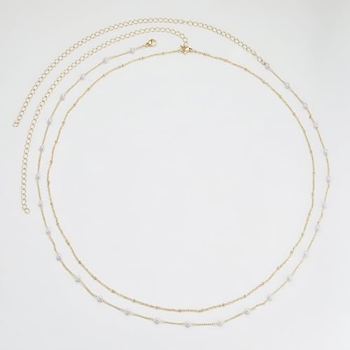 Belly Waist Chain Beads Pearl Coins Layered Belly Chains Boho Gold Plated Sexy Bikini Body Chain Adjustable Jewelry for Women - style: B- 4mm pearl