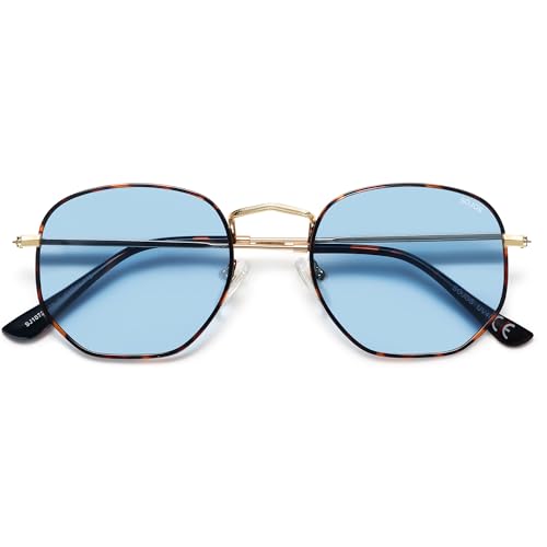 SOJOS Square Polarized Sunglasses for Women Men Small Hexagonal Polygon Shades SJ1072 - color: Light Blue