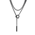 Slip Chain Necklaces for Women Stainless Steel Bar Pendant Choker Necklace Boho Handmade Long Lariat Necklace Silver Statement Punk Rock Collar Jewelry - style: layered black heart