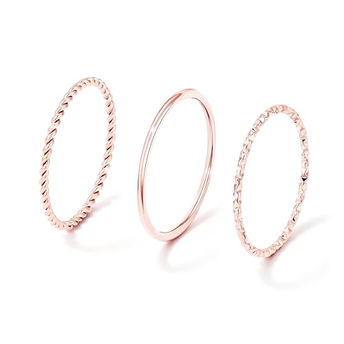 Gokeey Gold Rings for Women Non Tarnish, Dainty 14K Gold Plated Stackable Thin Thumb Ring Set Trendy Pinky Wedding Bands Engagement Rings for Women Size 4 5 6 7 8 9 10 11 - color: Rose Gold, size: 3