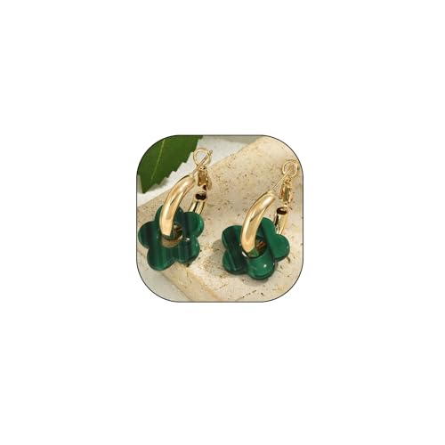 Chunky Acrylic Gold Small Flower Hoop Huggie Earrings, Colorful Boho Ear Piercing Dangle Drop Earrings, Dainty Chic Charm Jewelry Gift - color: Green