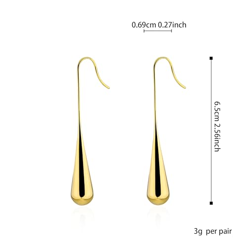 Long Gold Earrings Dangle Drop For Women Fashion Simple Teardrop Big Earrings - color: Gold