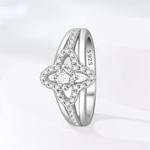 KUNSIR 925 Sterling Silver Rings Classic Cubic Zirconia Eternity Promise Statement Anniversary Wedding Bands Engagement Rings for Women Infinity Forever Love Ring Size 7-9 - style: Four Leaf Clover Ring