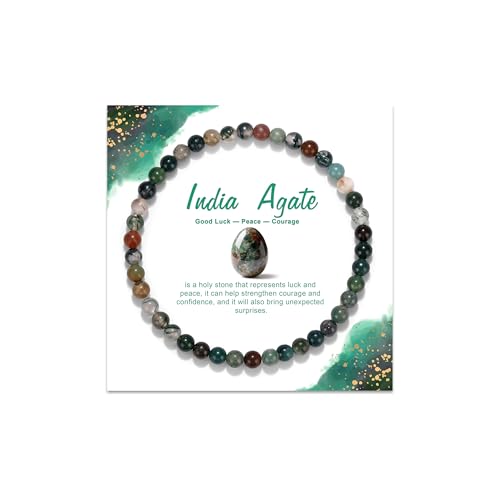 Natural Gemstone Beads Bracelets Healing Crystal Stone Beaded Bracelet for Women Men Handmade Spiritual Jewelry Gifts - color: India Agate, size: Round Beads