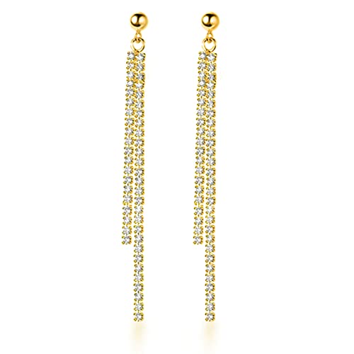 SLUYNZ 925 Sterling Silver Simulated Diamond Drop Earrings Linear Dangle Earrings for Women Teens Eelgant Wedding Bridal Prom Earrings Dainty CZ Long Dangling Earrings Tassel 4.5 cm/7.5 cm - color: B-Yellow-6.3cm