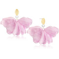 Handmade Fabric Flower Petal Fringe Dangle Drop Earrings Bohemian Floral Tassel Stud Earrings For Women - color: Light Pink