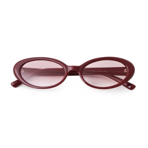 90s Sunglasses for Women Men Retro Small Oval Sunglasses - color: Burgundy/Pink Gradient Lens