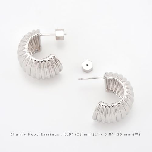 RENAIZ Bold Statement Hoop & Stud Earrings for Women – 14K Gold & Rhodium Plated Maximalist Jewelry, Chunky Geometric Boho Earrings, Hypoallergenic Non-Tarnish Trendy Gift - color: White Gold, style: Chunky