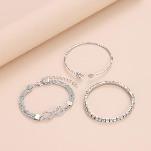 Alegend Titanium Steel (Not Rust, Resist Corruption, Easily Clean) 18K Gold Plated Single Bracelets + 14K Gold Plated Stackable Multilayer Bracelets - style: 14K Silver Heart & Infinity Symbol