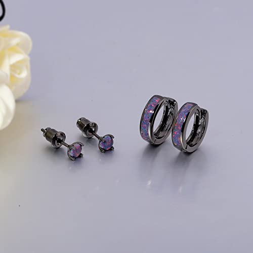 CiNily Huggie Earrings Opal Hinged Hoop Earrings Gold Plated Hypoallergenic Small Hoop Earrings for Women Teen Girls Men Sensitive Ears - color: Black Gold-Black Purple