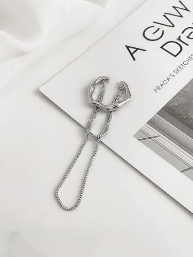 Silver Chain Earrings for Women Dainty Tassel Chain Hoop Earrings Layered Non Piercing Fake Earring Y2K Drop Dangle Cuff Earring Crystal Huggie Clip Hoops Gift for Her - style: Style1
