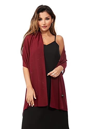 Shawls and Wraps for Evening Dresses Sheer Chiffon Women Elegant Soft Silky Sparkly Wedding Bridal Scarf - color: Burgundy B