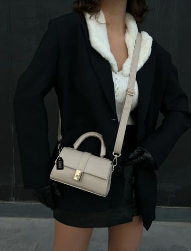 MOON CANTA Mini Crossbody Bag for Women – Small Faux Leather Shoulder Purse with Gold Lock, Elegant Design for Daily Use - color: Mink