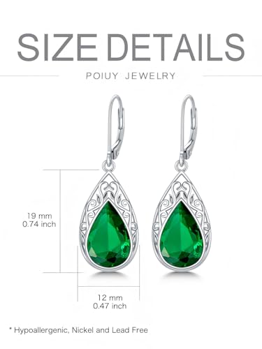 POIUY Gifts for Women Hypoallergenic Teardrop Filigree Birthstone Leverback Dangle Earrings 18K White Gold Fashion Jewelry Anniversary Wedding Birthday Gifts for Women Daughter Sister Girlfriend Wife - style: 5-May Birthstone Earrings