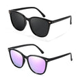 Myiaur Polarized Sunglasses for Women, Trendy Square Shades with UV400 Protection Sun Glasses for Daily (2 Pack) - color: A05 Black+black/ Purple