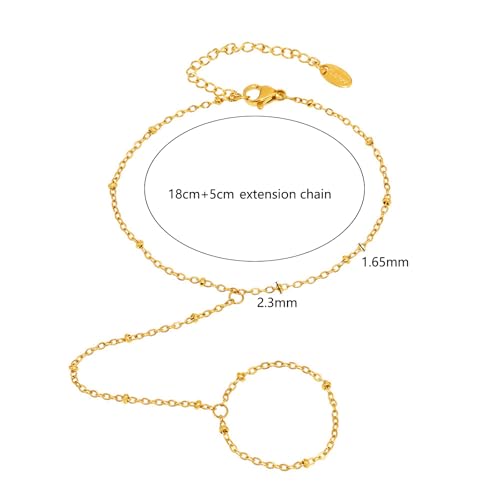 Hand Chain Bracelet Stainless Steel Finger Ring Bracelet Adjustable Gold Plated Hand Chain CZ Stackable Boho Minimalist Jewelry for Women - color: Gold Hand Chain Bracelet AN123G