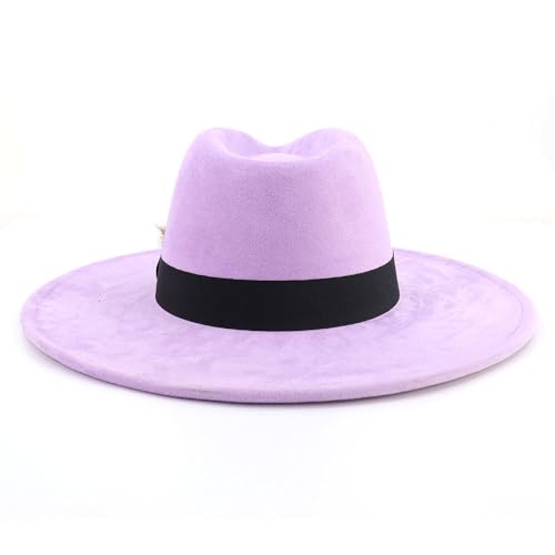 LIDHAY Big Wide Brim Fedora Hats for Women Men Western Suede Hat Panama Hat Outdoor Hats - color: Light Purple