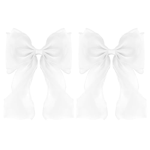 Large Hair Bow Clips for Women, White Bow Hair Barrettes with Long Tail French Hair Ribbon Clips Hair Accessories for Girls (White 2PC) - color: White,White
