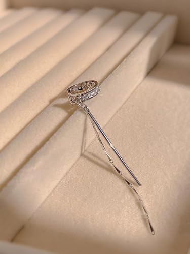 Silver Chain Earrings for Women Dainty Long Tassel Chain Hoop Earrings Layered Shiny Ring Non Piercing Earring Y2K Drop Dangle Cuff Earring Crystal Huggie Clip Hoops Gift for Her - color: Right Ear