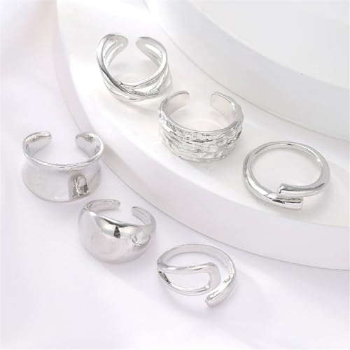Knuckle Rings Set for Women, Chunky Stackable Joint Finger Statement Rings Vintage Adjustable Hollow Carved Midi Ring Pack Punk Aesthetic - style: A-6Pcs