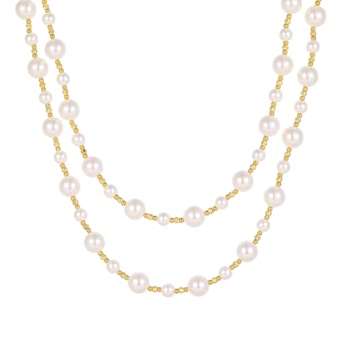 ARSIS 18K Gold Plated Shell Pearl Necklace for Women, 35"/45" Long Dainty Pearl Layering Necklace Beaded Choker, Vintage Boho Strand Necklace Vacation Jewelry Gift for Birthday Anniversary Party - color: 91cm Gold Pearl