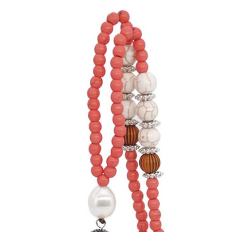 Handmade Multicolor Long Tassel Fringe Pendant Necklace Turquoise Pearl Crystal Mala Beads Necklace for Women Ethnic Boho Prayer Jewelry - color: pink