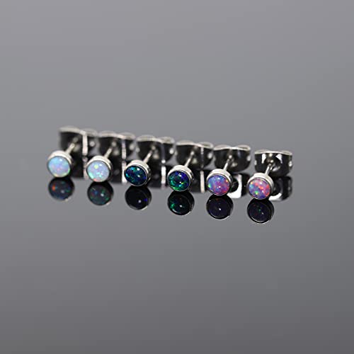 G23 Titanium Opal Stud Earrings for Women Girls Hypoallergenic Earring with 4mm 5mm Birthstone for Sensitive Ear Fashion Women's Jewelry(2pcs) - color: Multi Lavender, size: 4mm